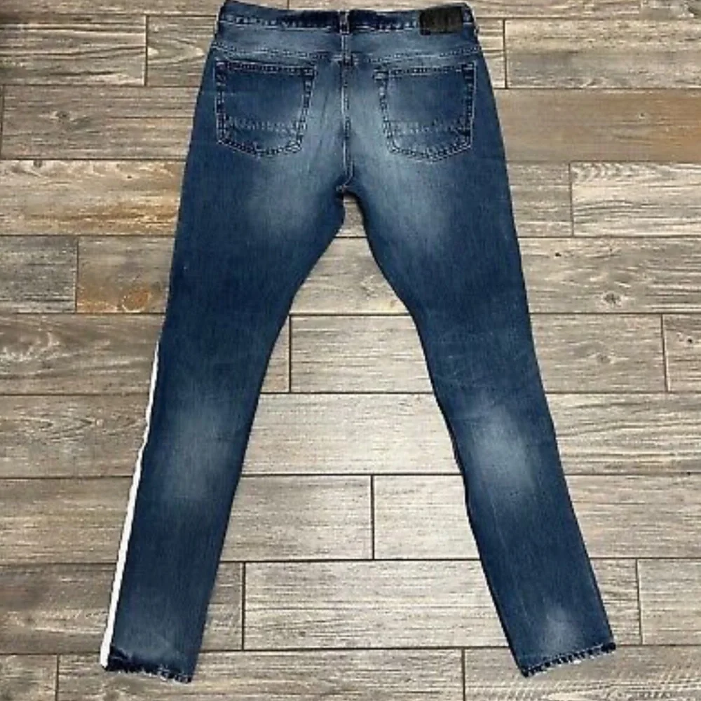 Pac Sun Vertical Stretch Jeans 34X33 Stacked Skinny White Side Paint Stripe - Picture 7 of 10